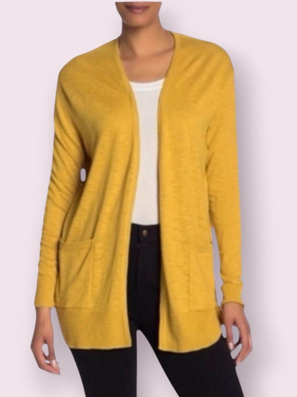 Madewell Slub Knit Open Front Lightweight Cardigan Sweater Mustard Yellow Small